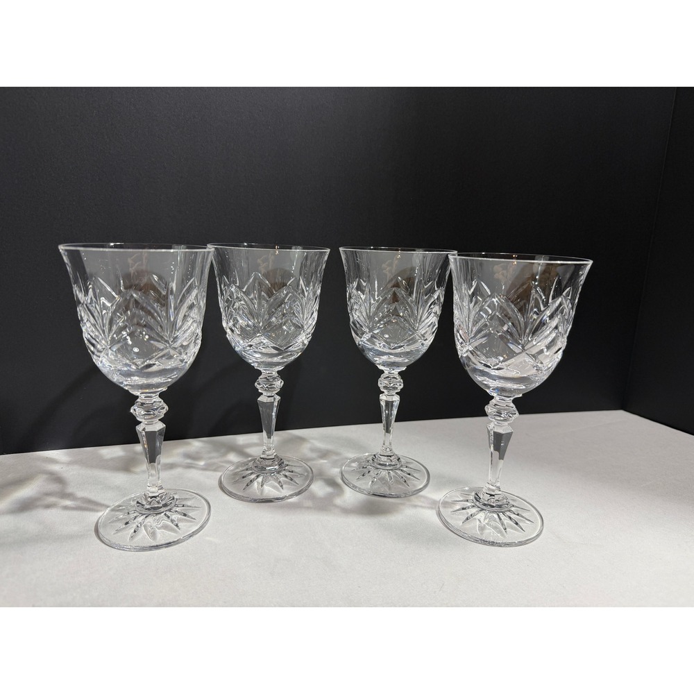 Galway Irish Crystal Longford Wine Goblets Set of 4 Cut Glass Stemware Ireland